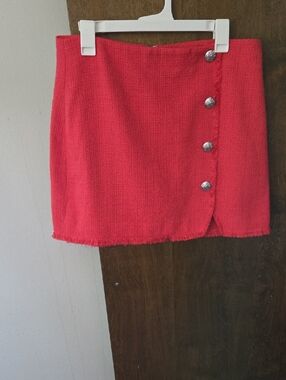 Women's Red Mini Skirt with Button Detail